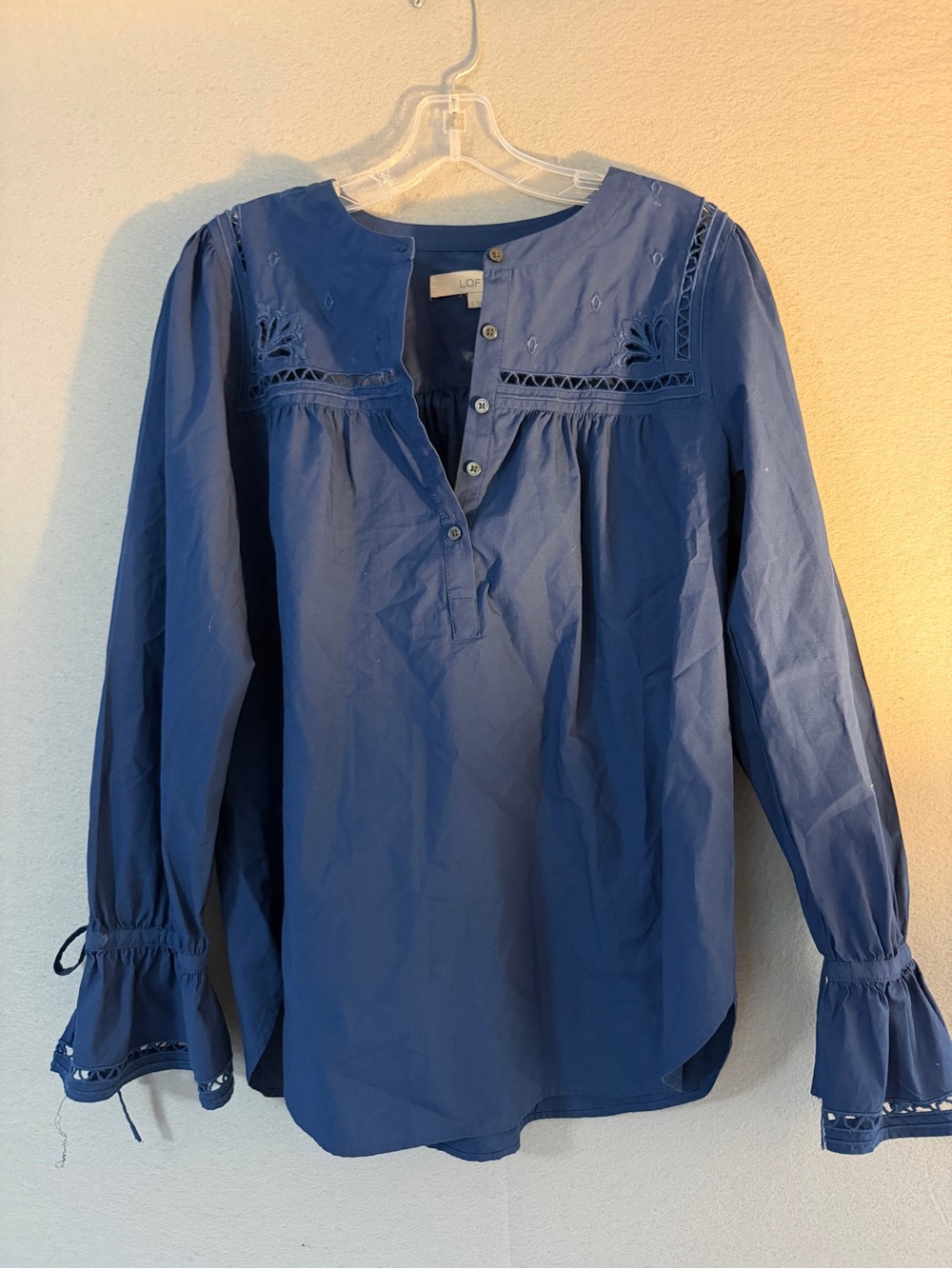 LOFT Indigo Blue Embroidered Popover Tunic SZ S